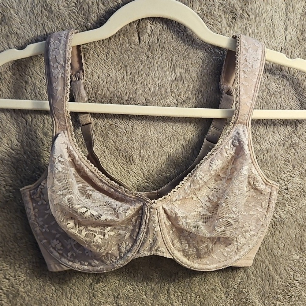 Playtex Bra Womens 36D Tan 18 HourMauve-Beige Floral Lace Underwire  4421 #INT25